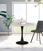 White / glass round marble top / black base dining table main photo