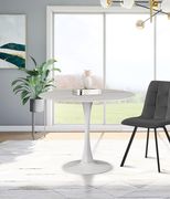White / glass round marble top / white base dining table main photo