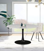 White / glass round marble top / black base dining table main photo