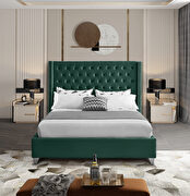 Modern tufted headboard green fabric king bed main photo