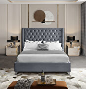 Modern tufted headboard gray fabric king bed main photo