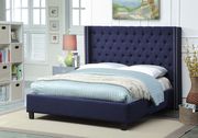 Ashton (Navy) Linen navy fabric tufted headboard design full bed