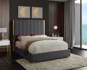 Becca (Gray) Gold frame/legs / gray velvet full size bed