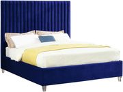 Candace (Navy) Modern velvet fabric bed w/ platform in twin size