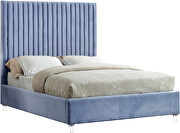 Modern sky blue velvet fabric full bed w/ platform main photo