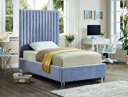Modern sky blue velvet fabric twin bed w/ platform main photo