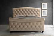 Beige fabric sleigh tufted buttons king bed main photo