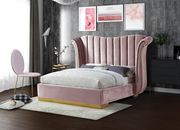 Wing design pink velvet elegant platform bed main photo