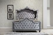 Gray fabric canopy king bed w/ tufted buttons design main photo