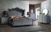 Gray fabric canopy bed w/ tufted buttons design main photo