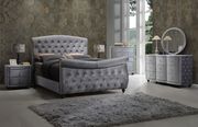 Gray fabric sleigh bed w/ tufted buttons design main photo
