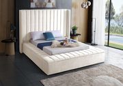 Channel tufting / storage cream velvet modern bed main photo