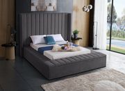 Channel tufting / storage gray velvet modern bed main photo