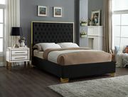 Modern gold legs/trim tufted bed in black velvet main photo