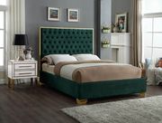 Modern gold legs/trim tufted bed in green velvet main photo