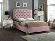 Modern gold legs/trim king bed in pink velvet