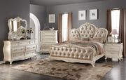 White pearl finish tufted headboard king size bed main photo