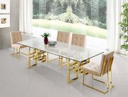 Glass top / golden metal base dining table main photo