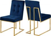 Gold base / tufted blue velvet dining chair main photo