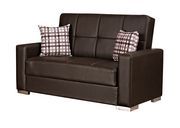 Brown leatherette loveseat w/ storage & bed option