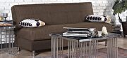 Brown microfiber sofa bed w/ storage and pillows main photo