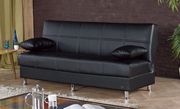 Black leatherette sleeper sofa w/ storage