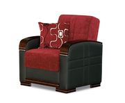 Passion red fabric / black leatherette chair w/ storage