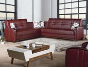 Burgundy leatherette sleeper / storage sectional main photo