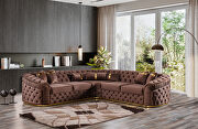 Brown velvet upholstery modern low-profile tufted sectional main photo