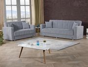 Chenille gray sleeper sofa with storage