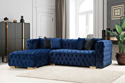 Tufted low-profile sectional in blue velvet microfiber main photo