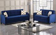 Blue microfiber stylish sleeper sofa w/ storage main photo