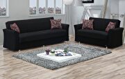 Versatile black fabric sofa bed w/ 2 pillows main photo