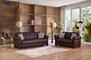 Bycast convertible leather sofa w/ storage in brown main photo