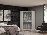 Modern open corner closet with 2 hanging rods in white