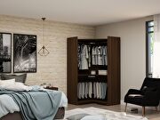Modern open corner closet with 2 hanging rods in brown main photo