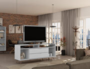 Rockefeller (White) 62.99 tv stand with metal legs and 2 drawers in white