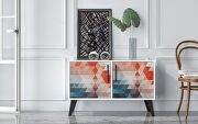 Mid-century- modern double side table 2.0 with 3 shelves in multi color red and blue main photo