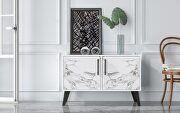 Mid-century- modern double side table 2.0 with 3 shelves in white marble main photo