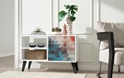 Mid-century- modern 35.43 TV stand with 3 shelves in multi color red and blue main photo