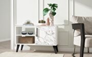 Mid-century- modern 35.43 TV stand with 3 shelves in white marble main photo