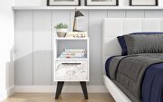 Amsterdam (Marble) Mid-century- modern nightstand 1.0 with 1 shelf in white marble