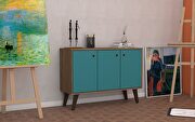 Mid-century- modern 35.43 sideboard 2.0 with 3 shelves in oak and aqua blue main photo