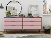 6-drawer double low dresser with metal legs in native and rose pink main photo