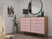 10-drawer double tall dresser with metal legs in nature and rose pink main photo