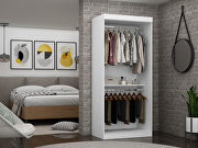 Open double hanging modern wardrobe closet with 2 hanging rods in white main photo