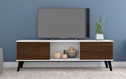 Doyers L (White) 62.20 mid-century modern TV stand in white and nut brown