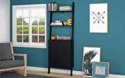 Ladder display cabinet with 2 floating shelves in black main photo