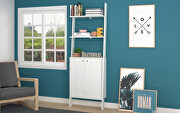 Ladder display cabinet with 2 floating shelves in white main photo