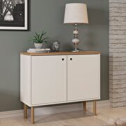 35.43 modern accent cabinet with solid top board and legs in off white and nature main photo